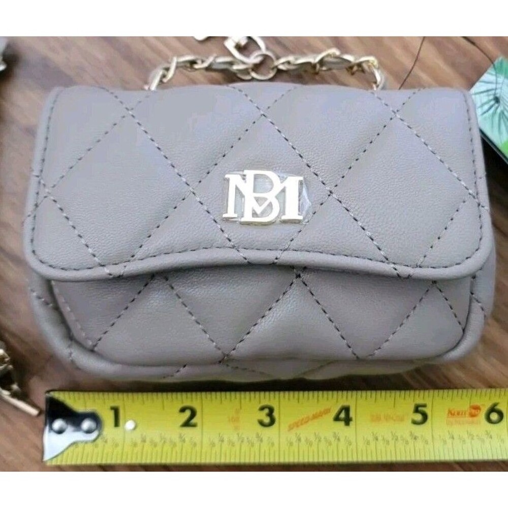 Badgley Mischka Quilted Mini Purse Light Taupe with Gold Chain Strap See descrip